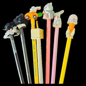 🍦Vtg. Pencil Lot of 7 With Toppers — Multi-Color Fun